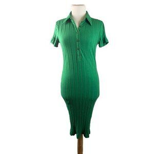 Monrow Revolve Green Ribbed Knit Polo Midi Dress S $138 NWOT ⭐️